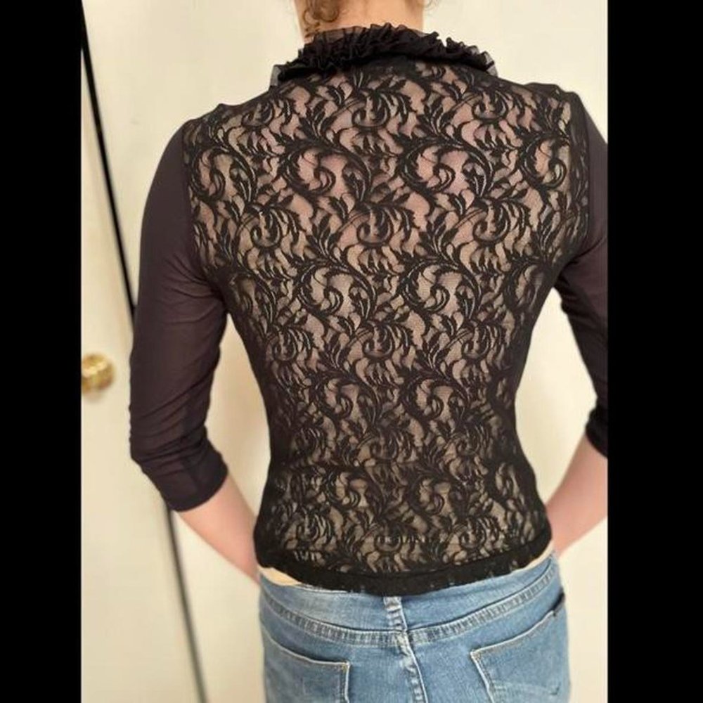 Express Lace Ruffle Black Top Vtg 90s/Y2k - image 2
